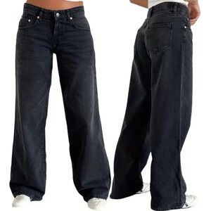 Baggy Wide Leg Denim Jeans Casual Black Size M 30 x 30 Comfortable Loose Fit